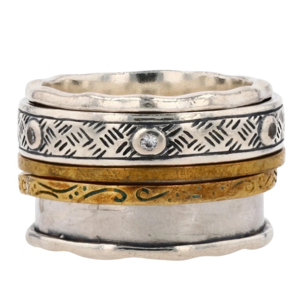 Silpada Band Ring Women Size 8.5 Silver Gold Excellent Hammered Two-Tone 925 TH